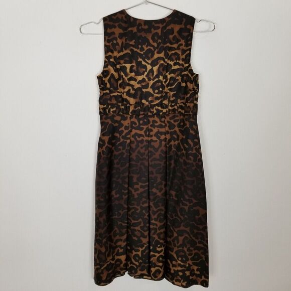 Alfani Women's Black/Brown Cheetah Leopard Silk Dress Size 4 Perite Pleated - Picture 4 of 8